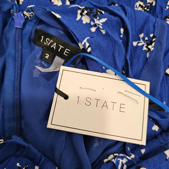 1. STATE Cabana Blue Floral Spaghetti Strap Keyhole Wide Leg Jumpsuit Size 4 - Picture 2 of 9